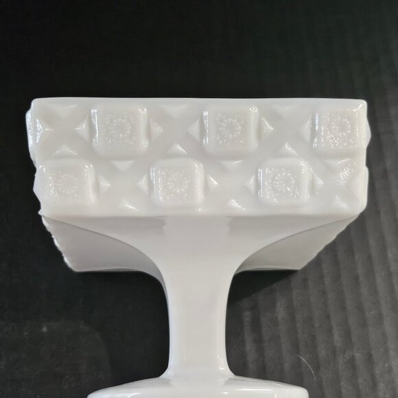 Westmoreland "Old Quilt" Square Milk Glass Pedestal Compote - Picture 2 of 9